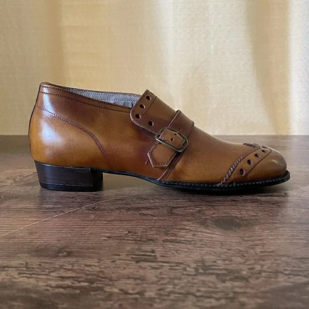 Vintage 1970s Stride Rite Childrens Shoes Sz 12.5 Brown Leather Wingtip Loafer
